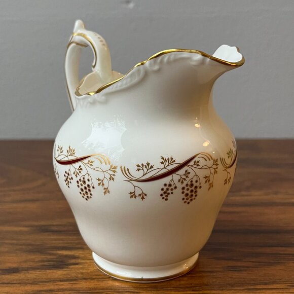 COALPORT Burgundy Pattern Creamer Cream Pitcher White Gold Grapes Vines England - Picture 5 of 14